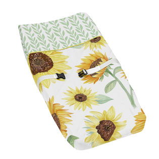 Sweet Jojo Designs Yellow, Green and White Sunflower Boho Floral Girl Baby Nursery Changing Pad Cover - Farmhouse Watercolor Flower
