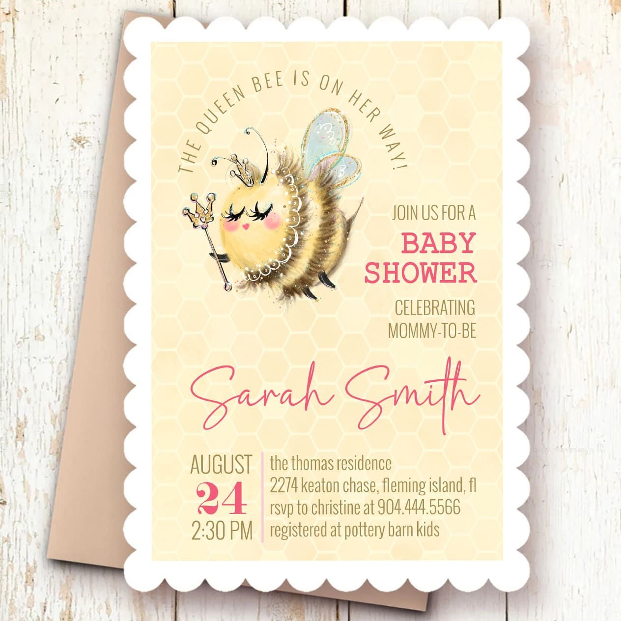 BEE - Queen BEE - Baby Shower - Invitation and Party Decor Set