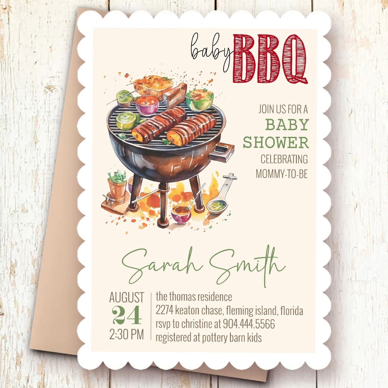 Baby Shower Invitation • Baby BBQ Summer Cookout • Editable Corjl Template