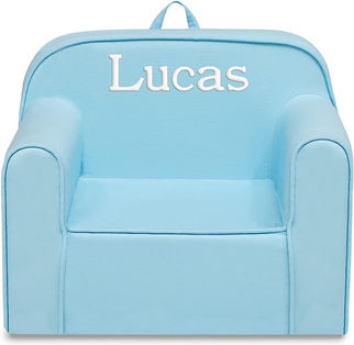 Delta Children Cozee Chair for Kids - 1 Seater Foam Toddler Couch can be Personalized with Name, Has Removable Cover for Easy Machine Washing (25x18x20.5 Inches, Light Blue)