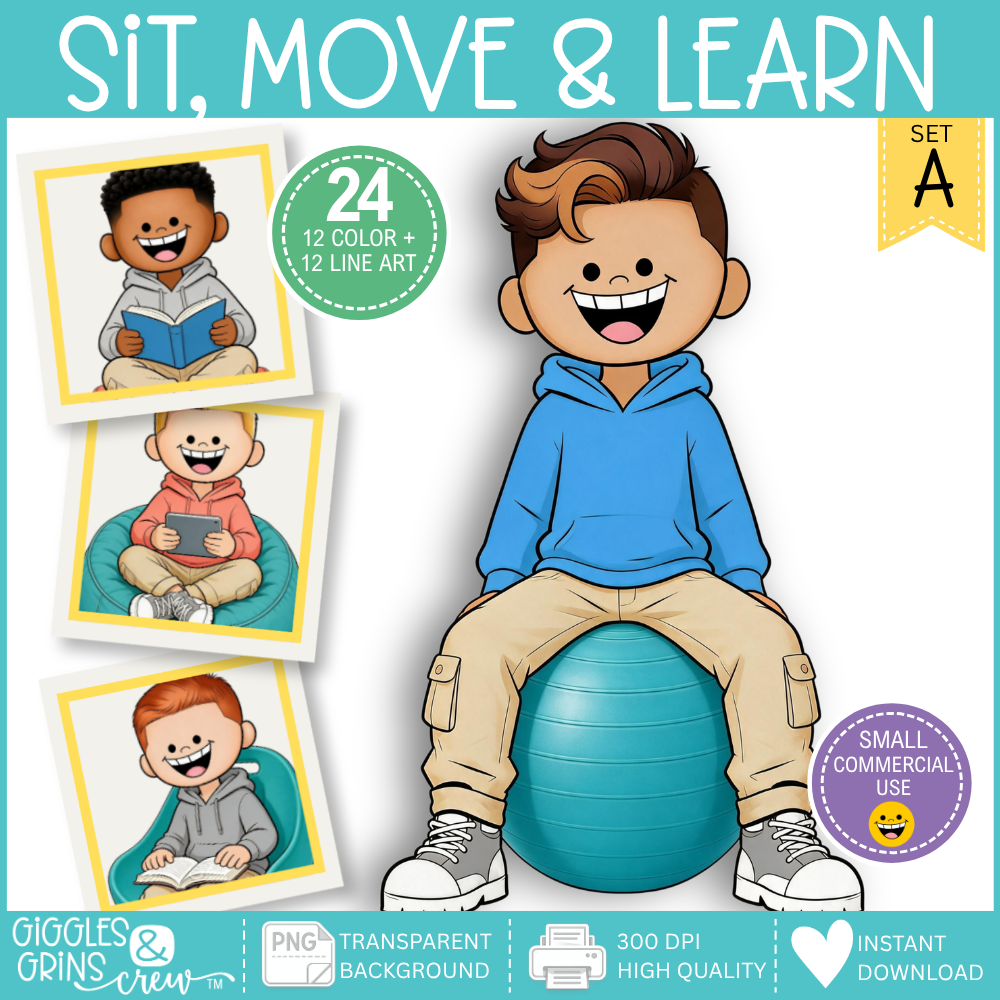 Sit Move & Learn commercial use flexible seating clip art bundle for teacher creators