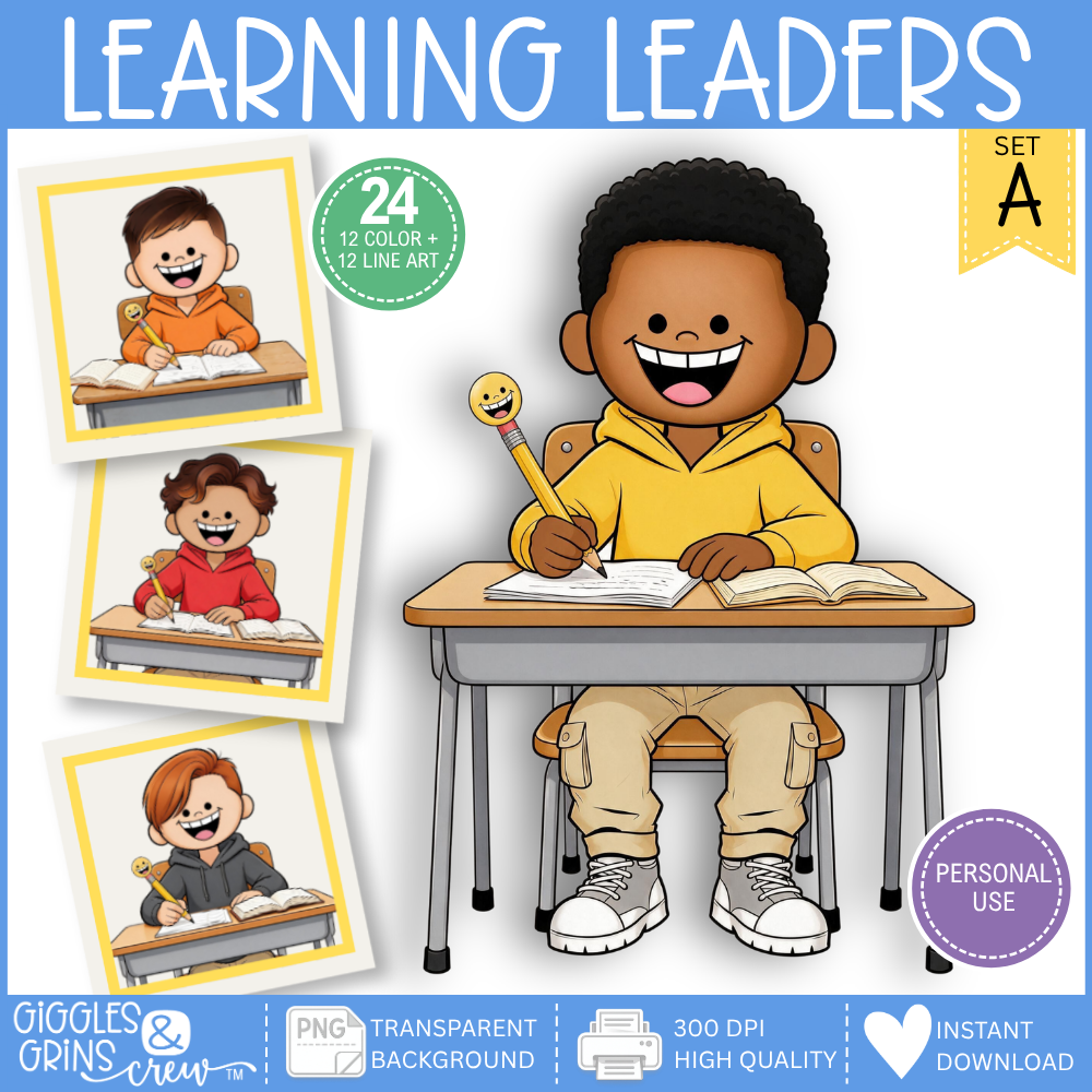 Learning Leaders – Boys at Desks Clip Art