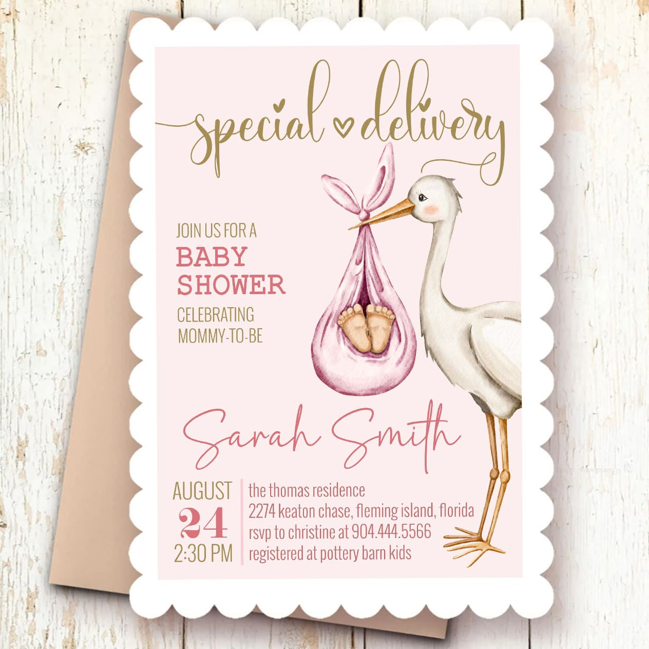 Editable Special Delivery STORK - Baby Shower - Invitation and Party Decor Set