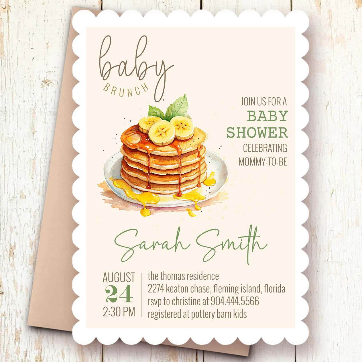 Baby Shower Invitation • Baby Brunch • Pancake & Syrup • Editable Corjl Template