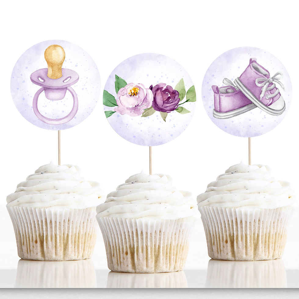 Thumbnail: FLORAL purple - Baby Shower - Invitation and Party Decor Set