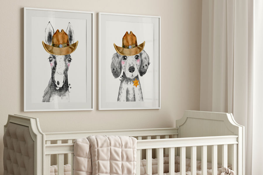 inspire me studios - western - giddy up animals - kid nursey room wall decor - horse puppy