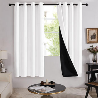White Black Out Curtains 72 Inches Long 2 Panels, Full Light Blocking Drapes with Black Liner for Nursery, Thermal Insulated Draperies for Hall, Villa (Pure White, 2 Panels, 52W x 72L Inches)