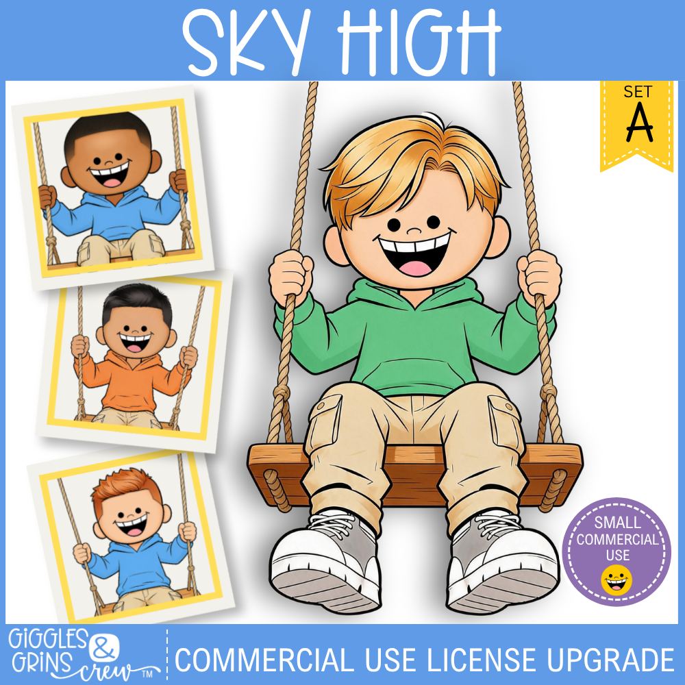 Sky High Boys on Swings Clip Art | Commercial Use License Upgrade