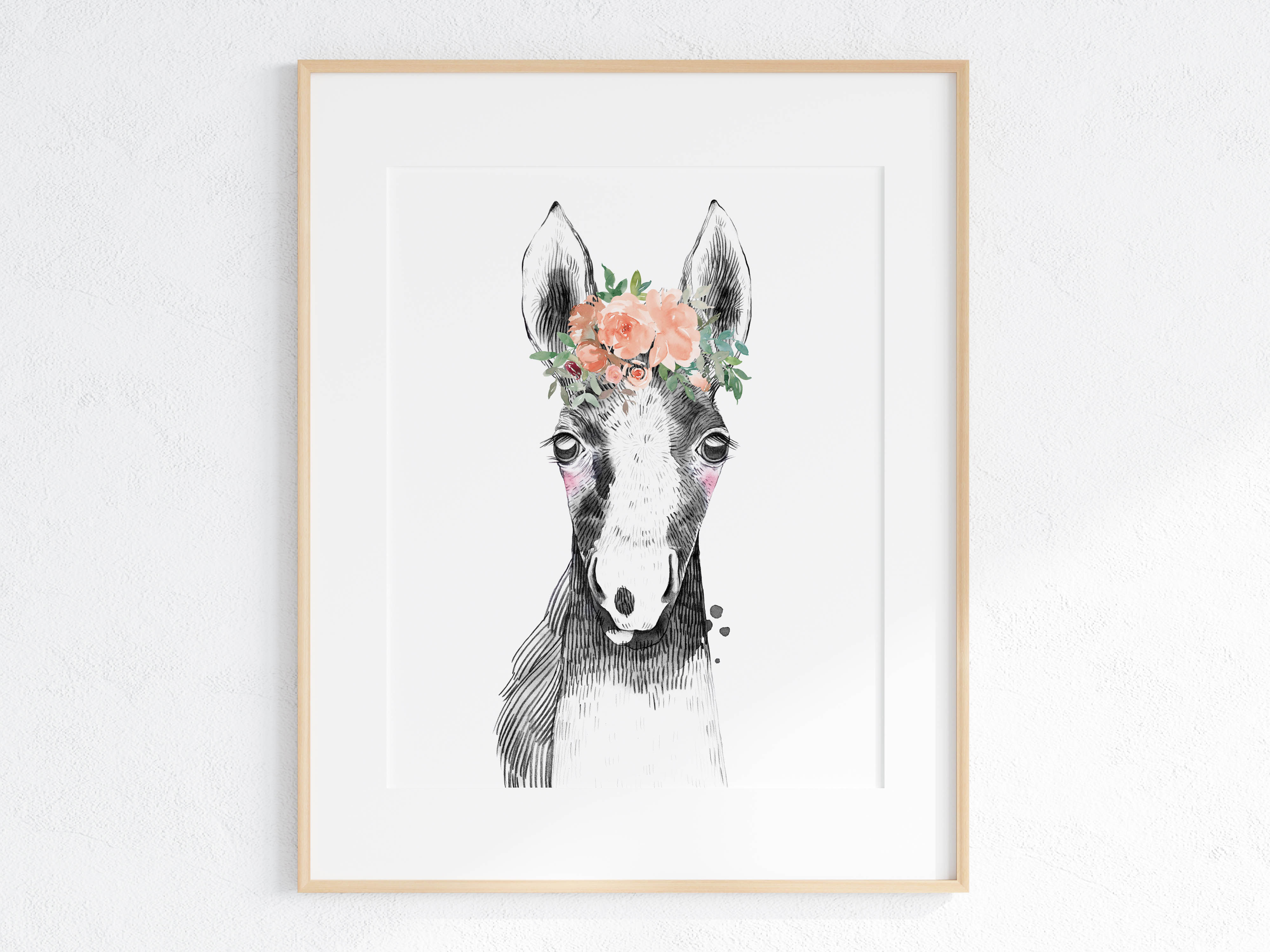 floral - peach lush - animal print - horse