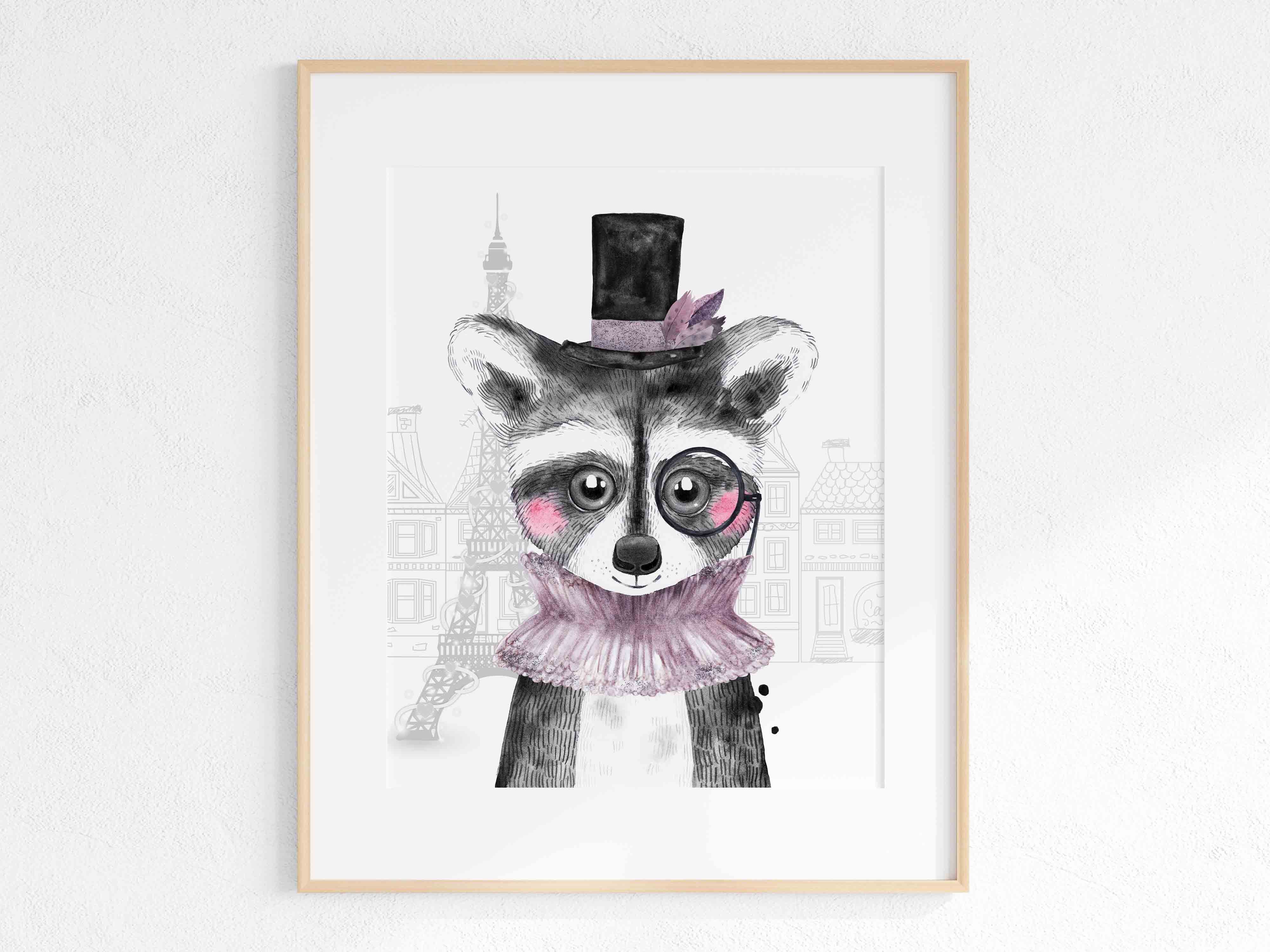 paris - animal print - raccoon - eiffel tower