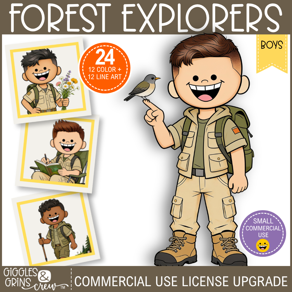 Forest Explorers – Boys Camping Clip Art | Commercial Use License Upgrade