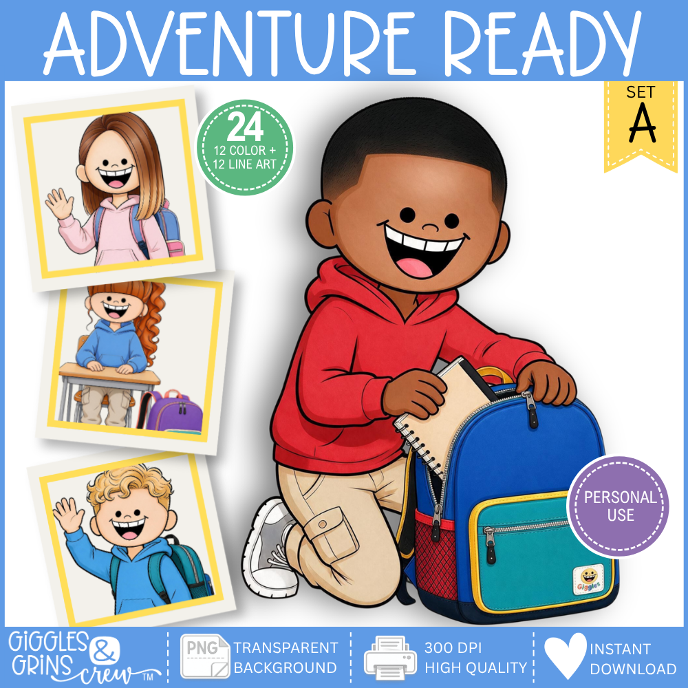 Adventure Ready – Kids with Backpacks Clip Art