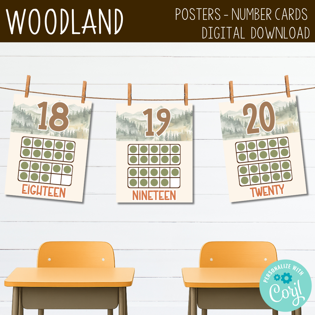 Woodland Number Posters with Ten Frames | Editable Math Classroom Decor