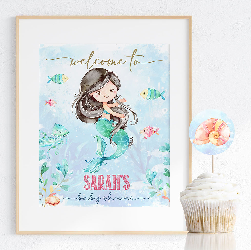 Thumbnail: MERMAID - Baby Shower - Invitation and Party Decor Set - Mermaid D