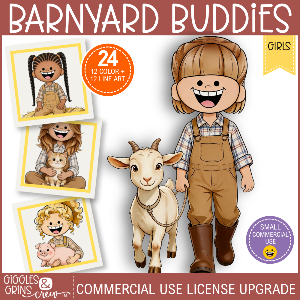 Barnyard Buddies Girls Farm Clip Art | Commercial Use License Upgrade