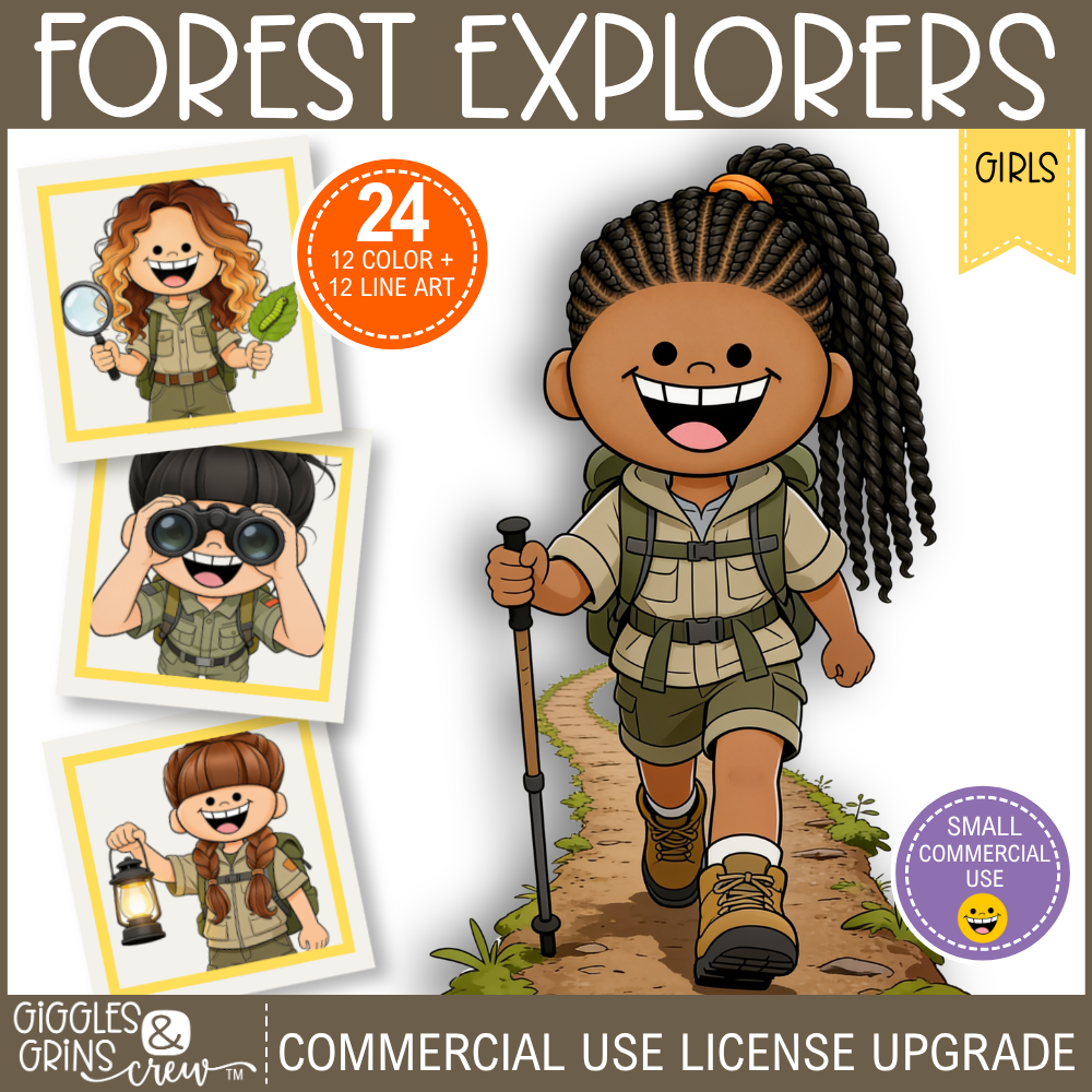 Forest Explorers – Girls Camping Clip Art | Commercial Use License Upgrade