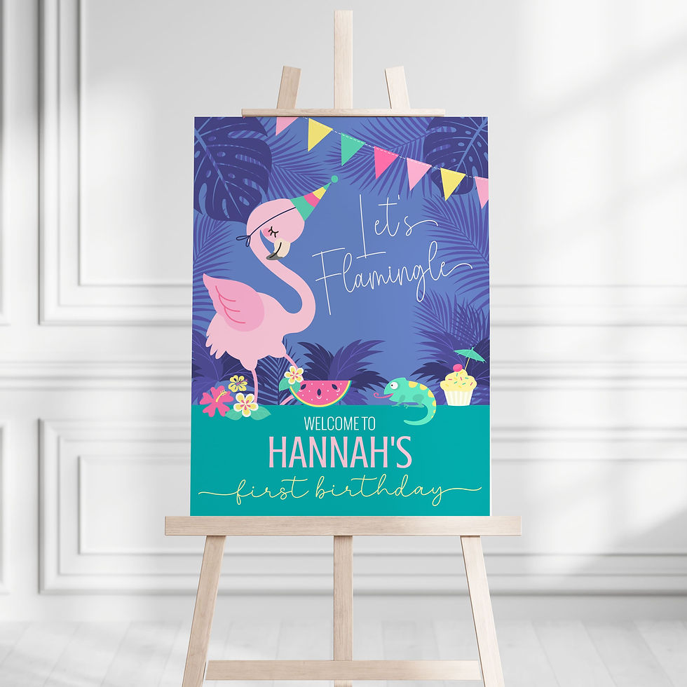 Thumbnail: Editable FLAMINGO - 1st Birthday - Invitation and Party Decor Set