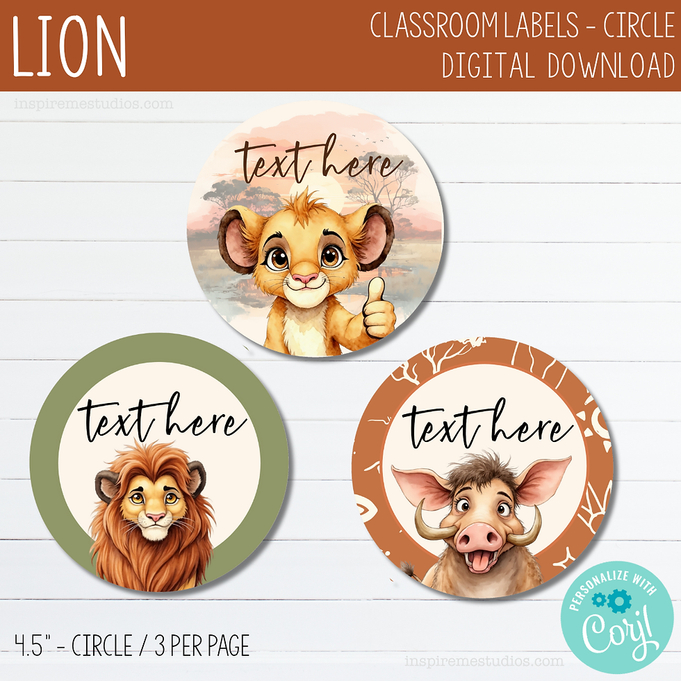 Thumbnail: LION - Classroom Labels - Circle - Safari Theme Décor - Editable