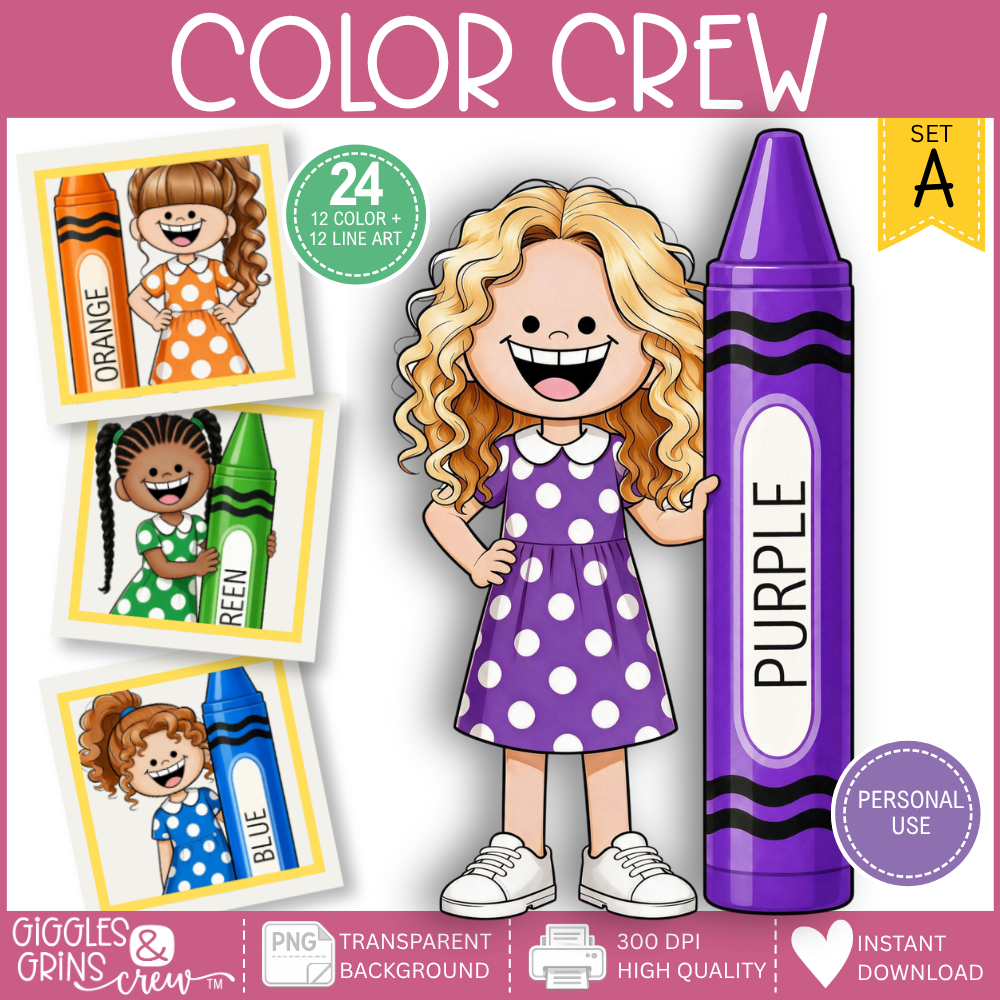 Color Crew – Girls with Crayons Clip Art