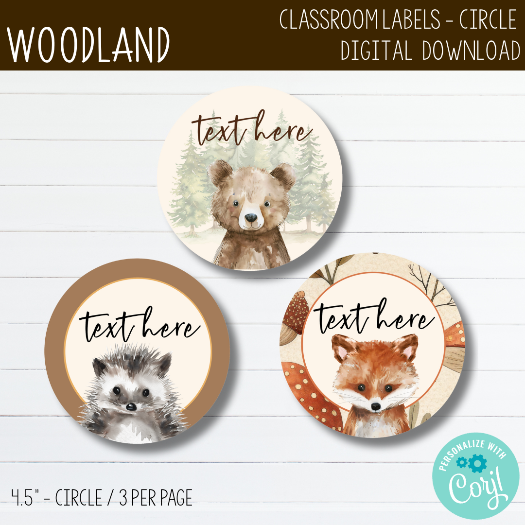 Woodland Classroom Labels - Circle | Editable Classroom Decor | Forest Theme
