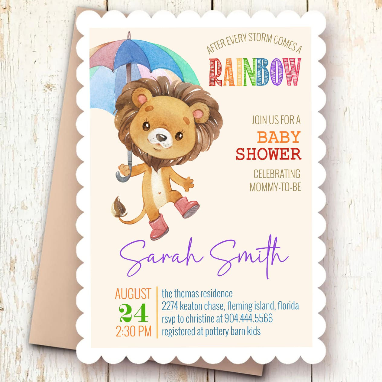 Rainbow Baby Shower Invitation • After Every Storm • Editable Corjl Template
