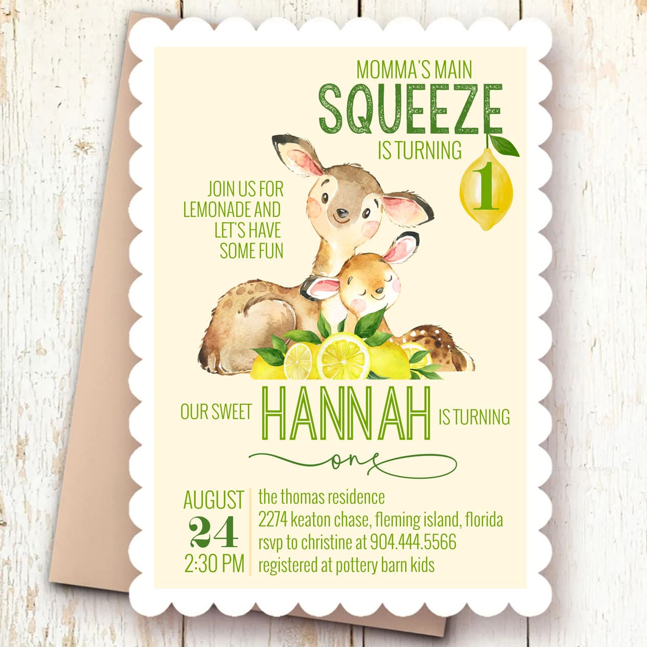 LEMONS - deer First Birthday Invitation • Instant Download edit with Corjl