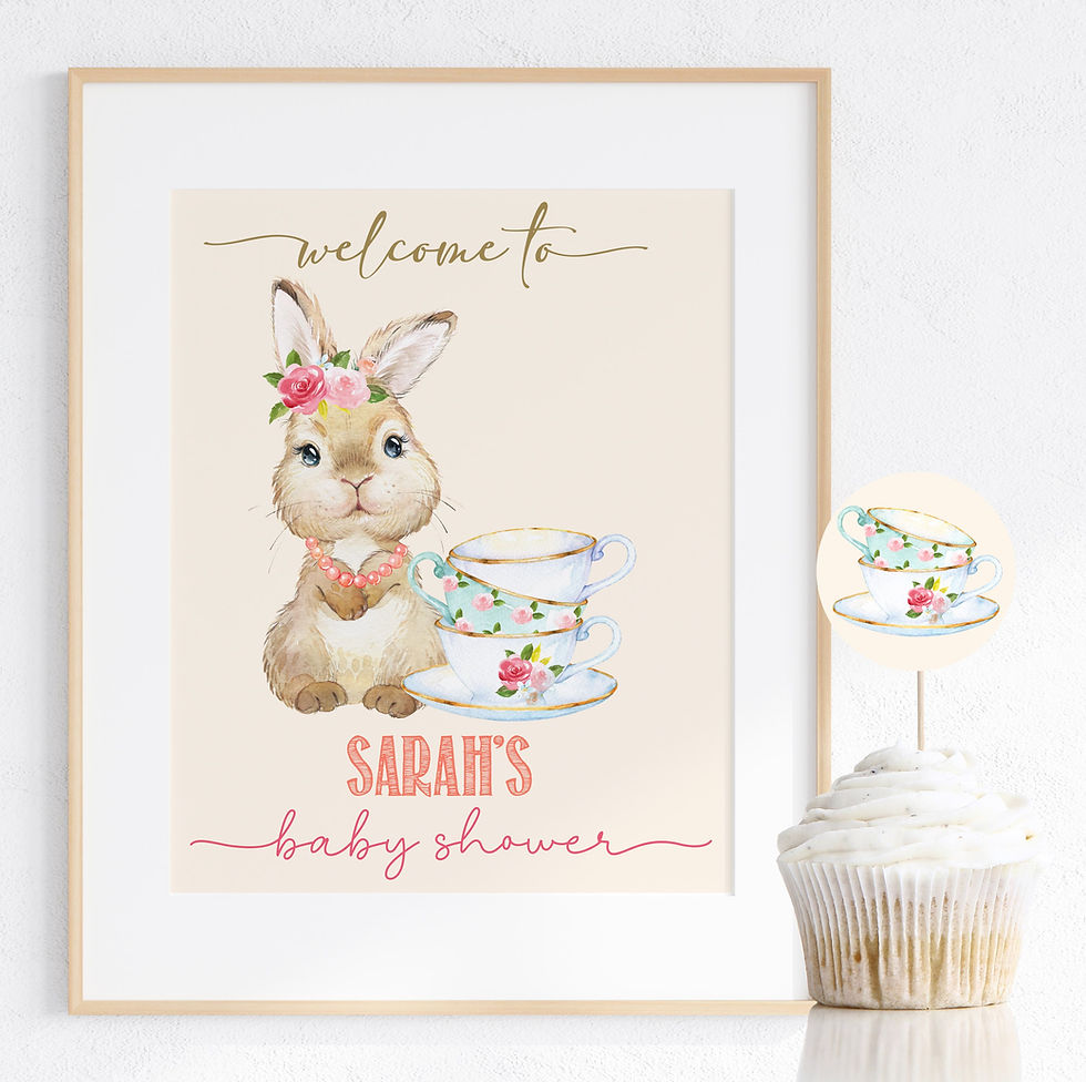Thumbnail: TIME for TEA - Bunny and Teacups - Baby Shower - Invitation and Party Decor Set