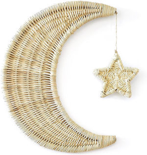 BEBE BASK Handmade Rattan Moon Wall Décor with Star - Moon Decor - 100% Natural Organic Rattan Moon Decor for The Boho Nursery Décor - Moon and Stars Nursery Décor - Stars and Moon Nursery Décor