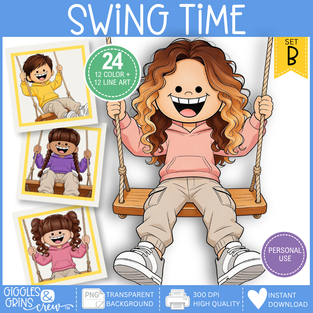 Swing Time Girls on Swings Clip Art | Playground & Outdoor Play Graphics