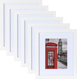 8x10 Picture Frame Set of 6, Display Pictures 5x7 with Mat or 8x10 Without Mat for Wall Mounting or Table Top , Photo Frames Collage for Wall Decor, White Woodgrain with Mat or 8x10 Without Mat for Wall Mo