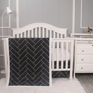 3 Piece Crib Bedding Set for Baby Boys Girls, Classic Nursery Bedding Essential Including Comforter, Crib Sheet and Crib Skirt, Ultra Soft Cozy, Geometry Black White