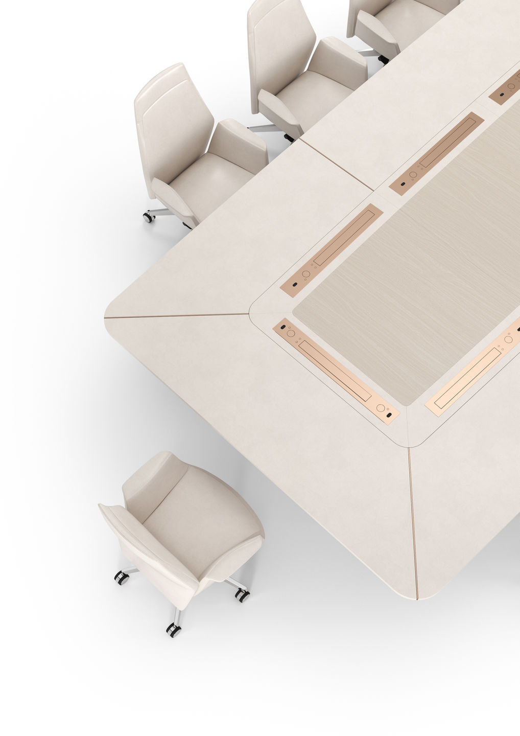 luxury rectangular boardroom table with leather and veneer, for high-end and modern offices (Monaco - Turadi)