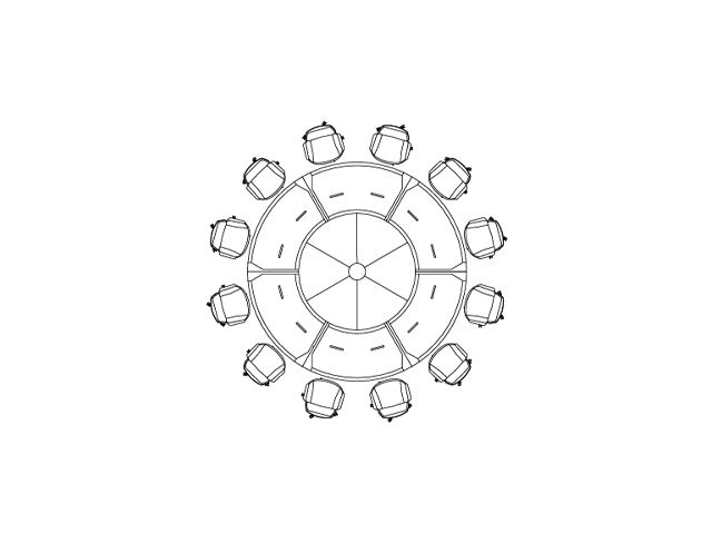 dimensions of a 12-seater round boardroom table with a closed base (Vega Closed M)