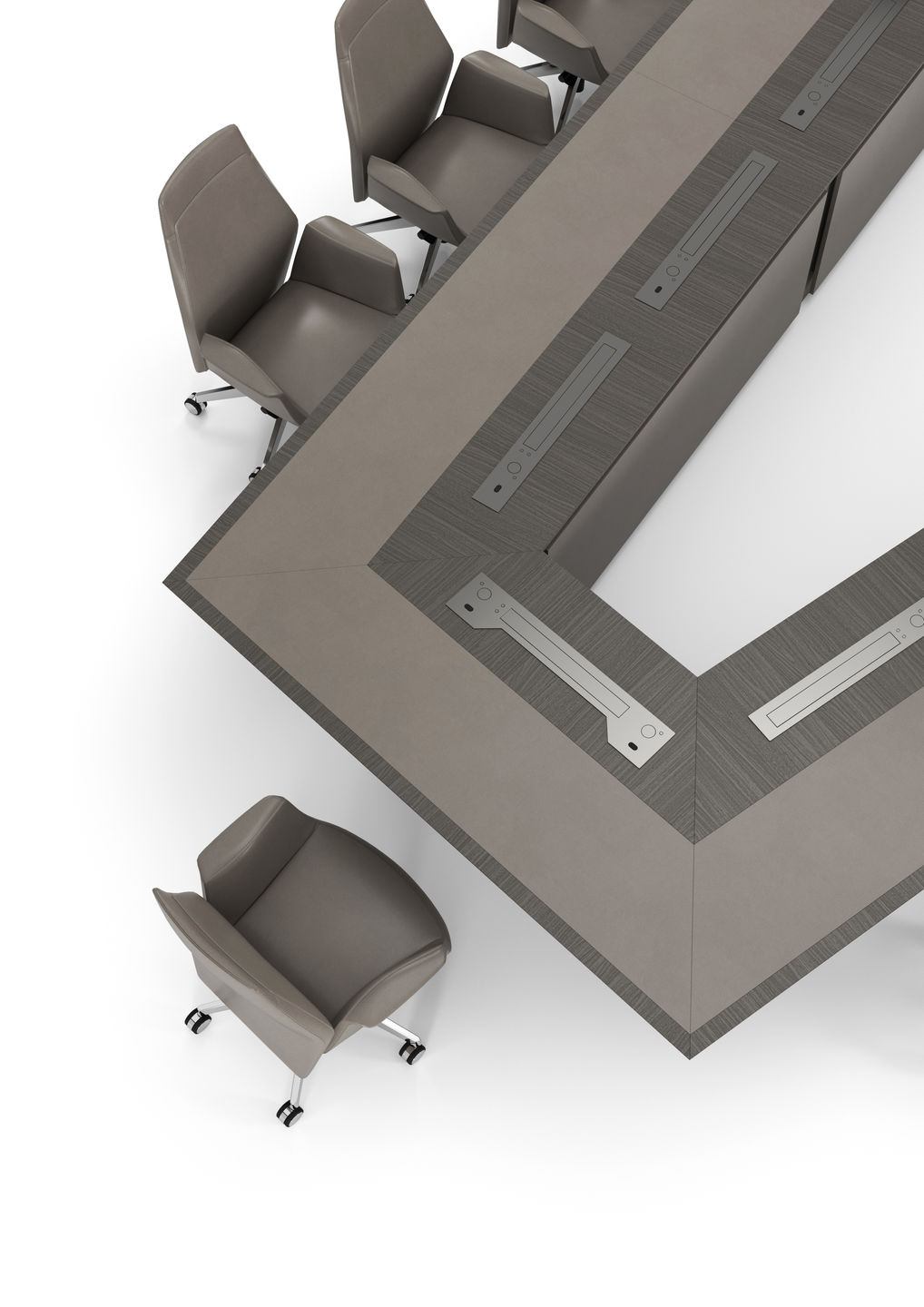 luxury V-shaped boardroom table with dark veneer, for high-end and modern office projects (Verve - Turadi)