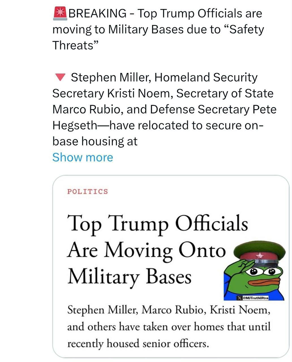 From Judy Katona - Top Trump Officials Are Being Moved to Safe Places.