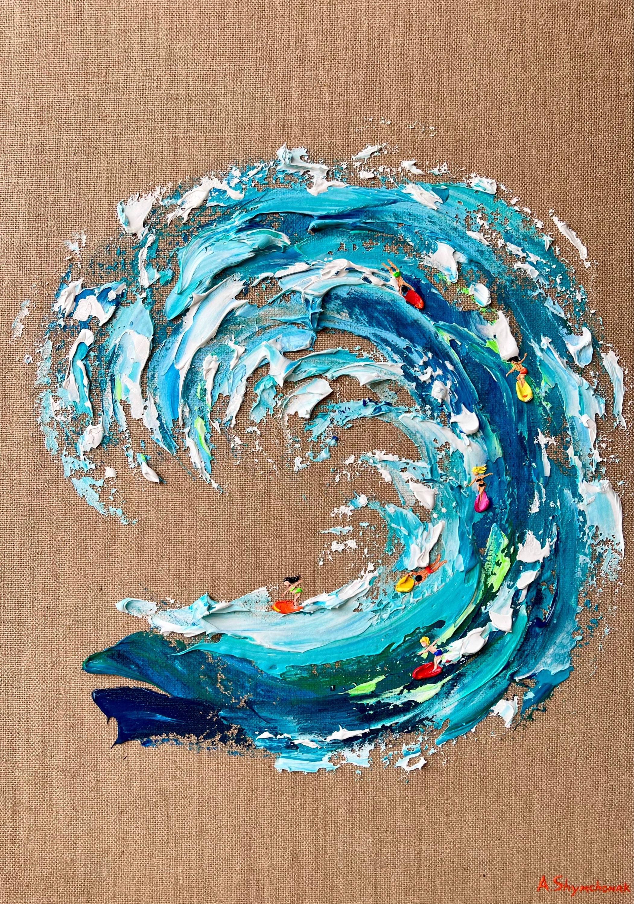 Big wave surfers ; Original painting by Alena Shymchonak