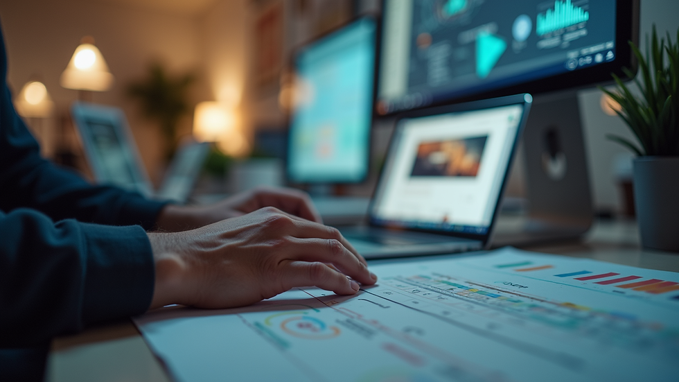Close-up view of a designer working on a website layout on a desktop computer