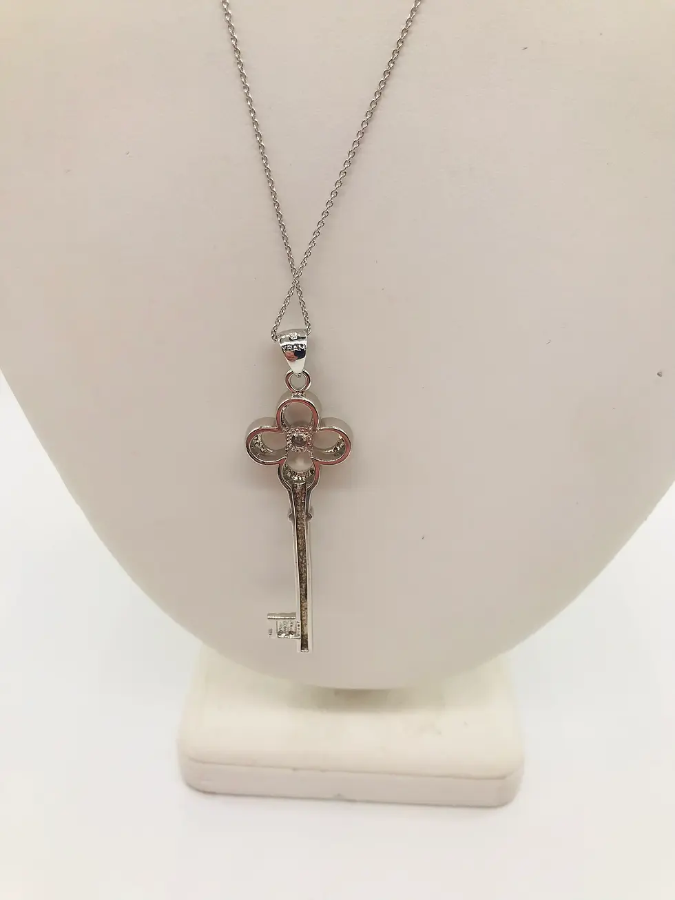 Thumbnail: Fancy Clover Style Design Silver Pendant with Cubic Zirconia