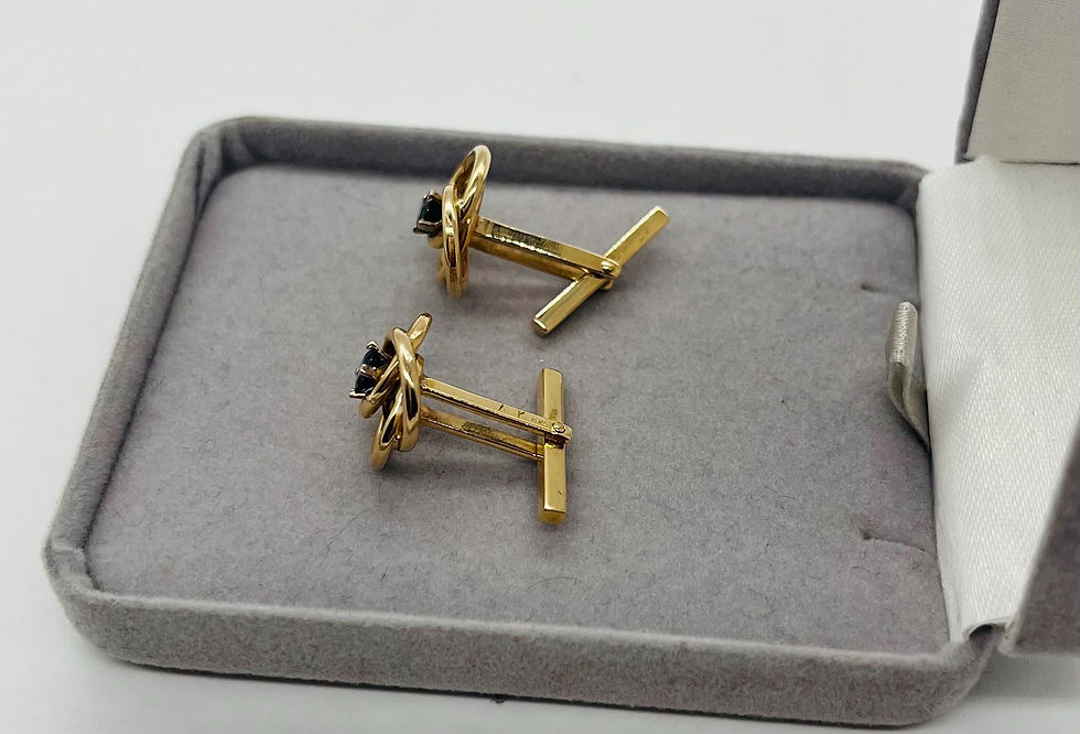 Thumbnail: Vintage 14K Yellow and White Gold Custom Made Love Knot Cufflinks Sapphires