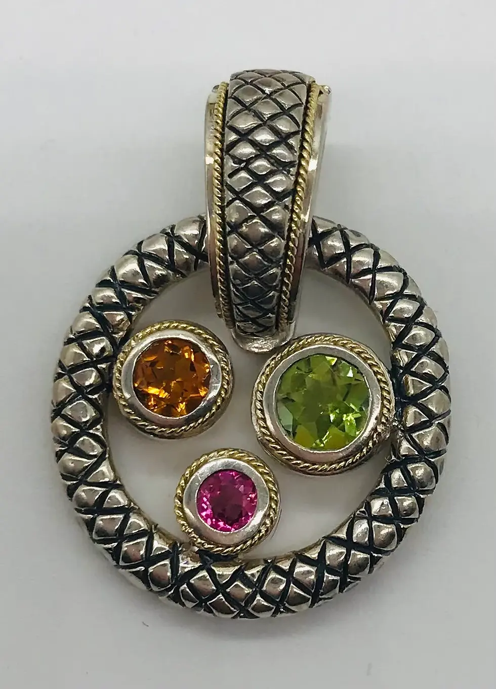 Thumbnail: Round Shape Fancy Eleganza Silver and 18k Pendant with Multi Gemstones