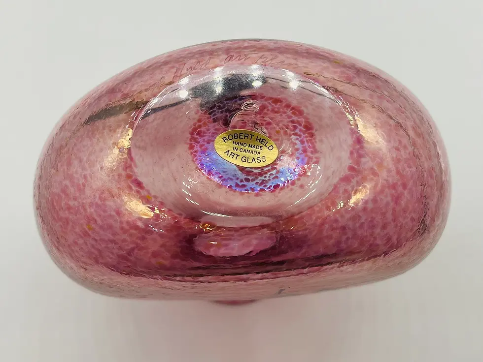 Thumbnail: Handmade Signed Robert Held Art Glass Round Shape Pink and Metallic Vase