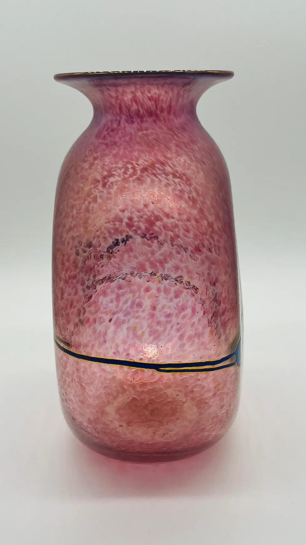 Thumbnail: Handmade Signed Robert Held Art Glass Round Shape Pink and Metallic Vase