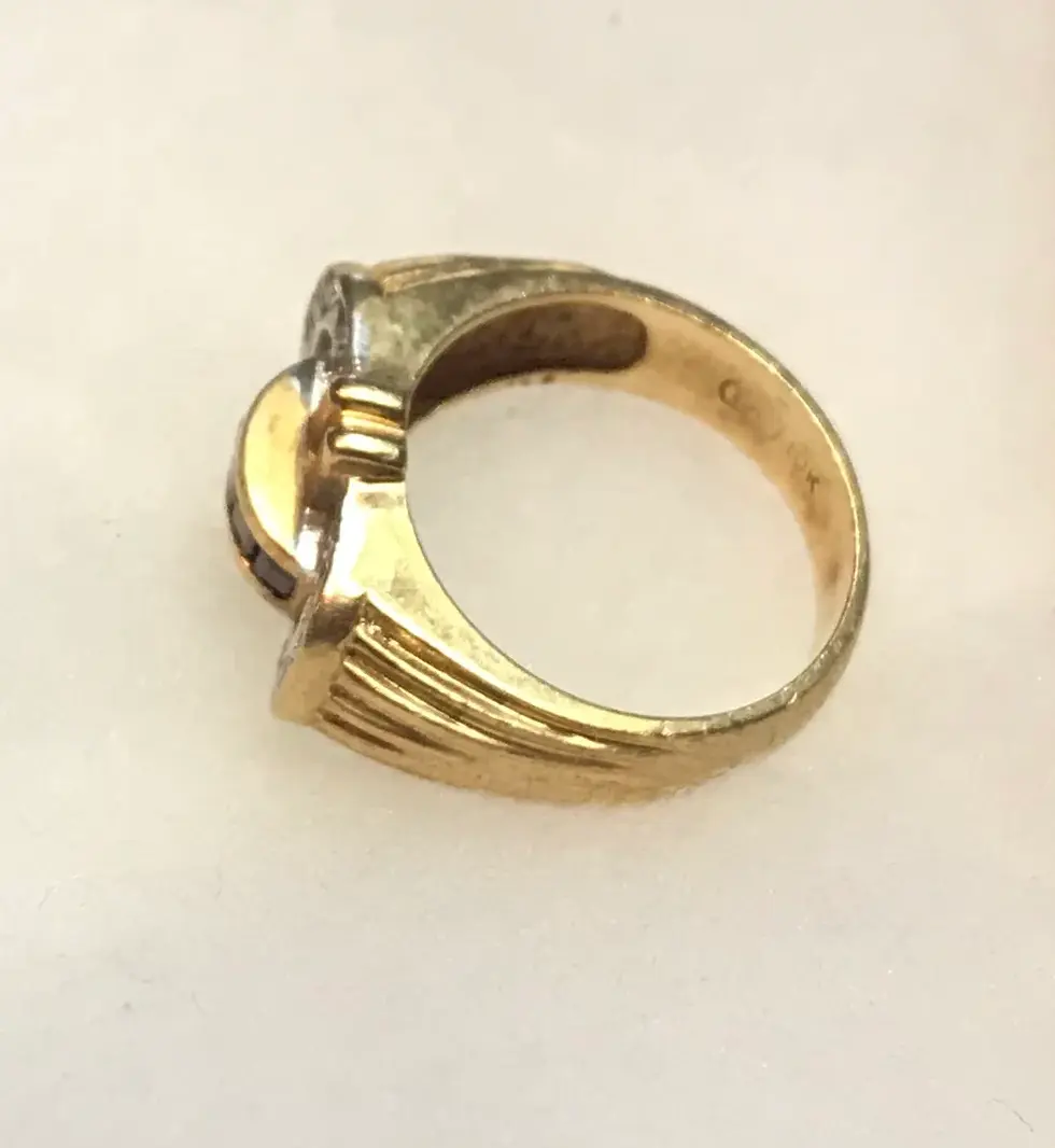 Thumbnail: Vintage Ruby & Diamonds Set in 10k Gold Ring Size 6 1/4