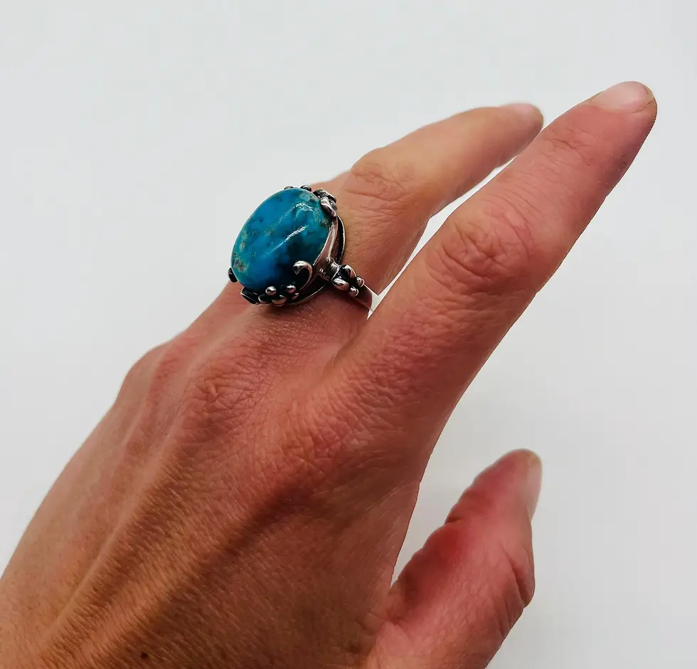 Thumbnail: Vintage Turquoise Cocktail Ring with Floral Design Size 8