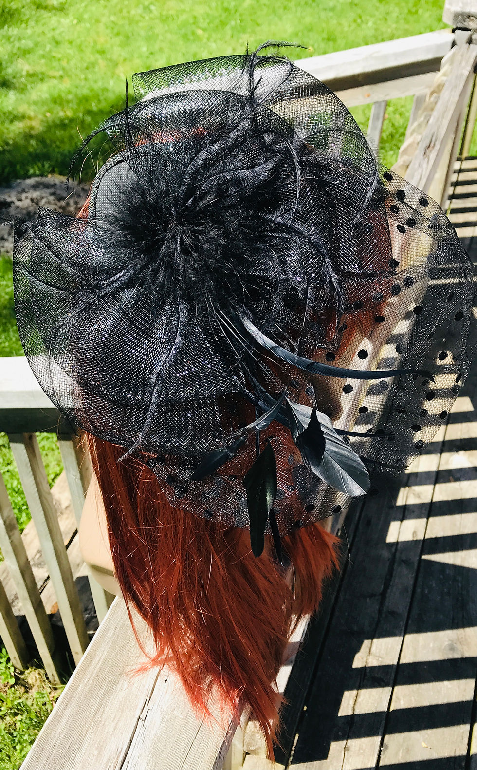 Black Pillbox Fancy Fascinator with Feathers and Birdcage Clip and Headband