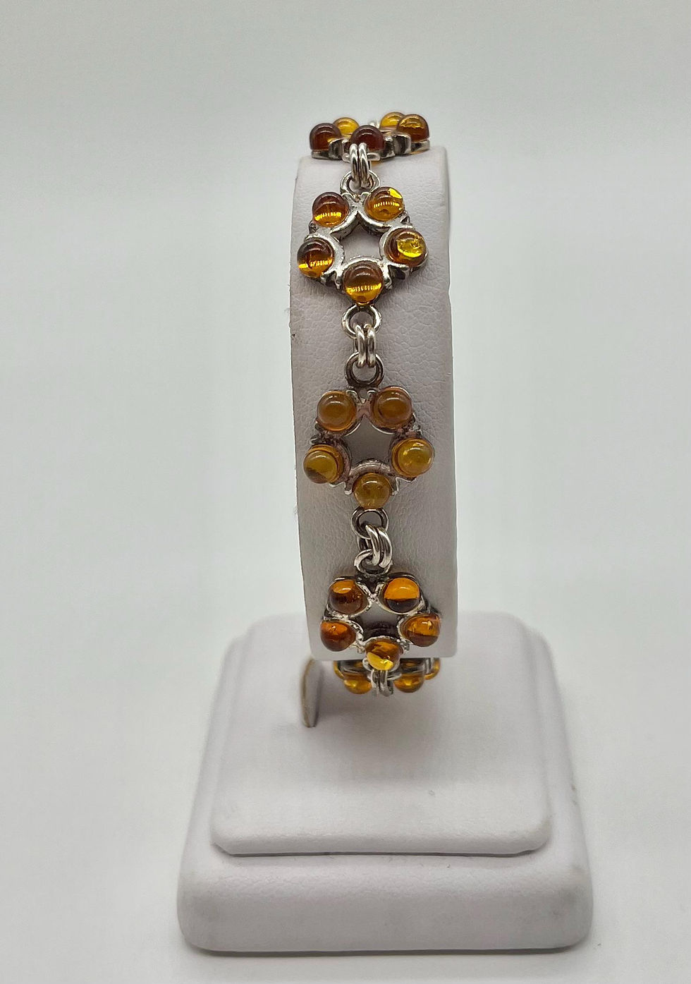Thumbnail: Authentic Champagne Baltic Amber Link Floral Bracelet