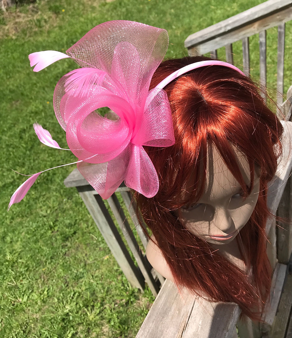 Thumbnail: Light Pink Ribbon Style Fancy Fascinator with Feathers Clip and Headband Options