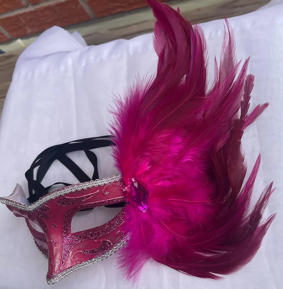 Thumbnail: Pink and Silver Fancy Masquerade Mask with Side Feathers