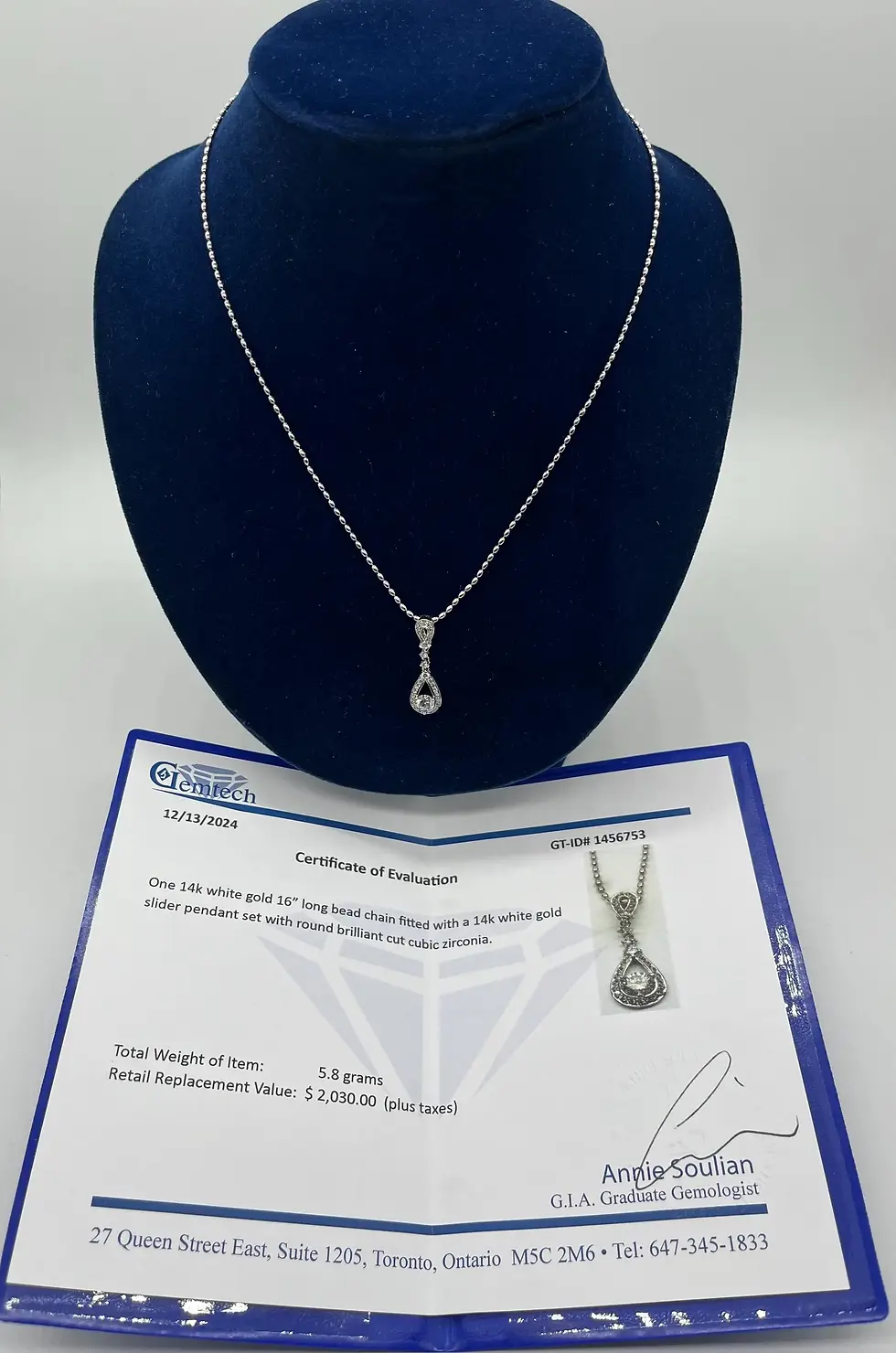 Thumbnail: 14K White Gold Slider Pendant Set with Cubic Zirconia with 16” inch Chain