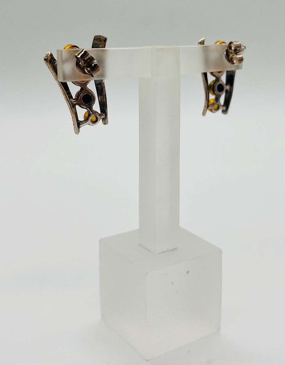 Thumbnail: Authentic Genuine Natural Baltic Amber & Silver Multi Colour Drop Earrings